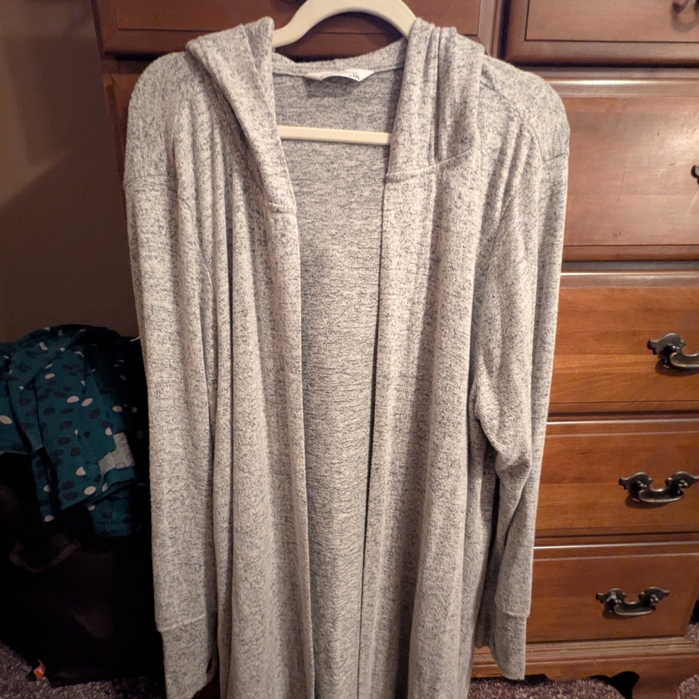 Gray Hooded Women's Cardigan